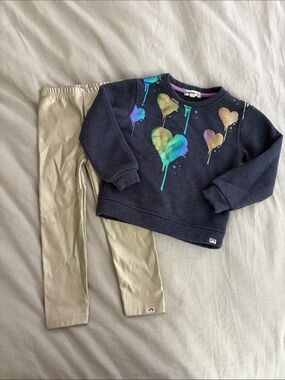Appaman Navy Sweatshirt with Multicolor Foil Heart Graphics & Gold Leggings